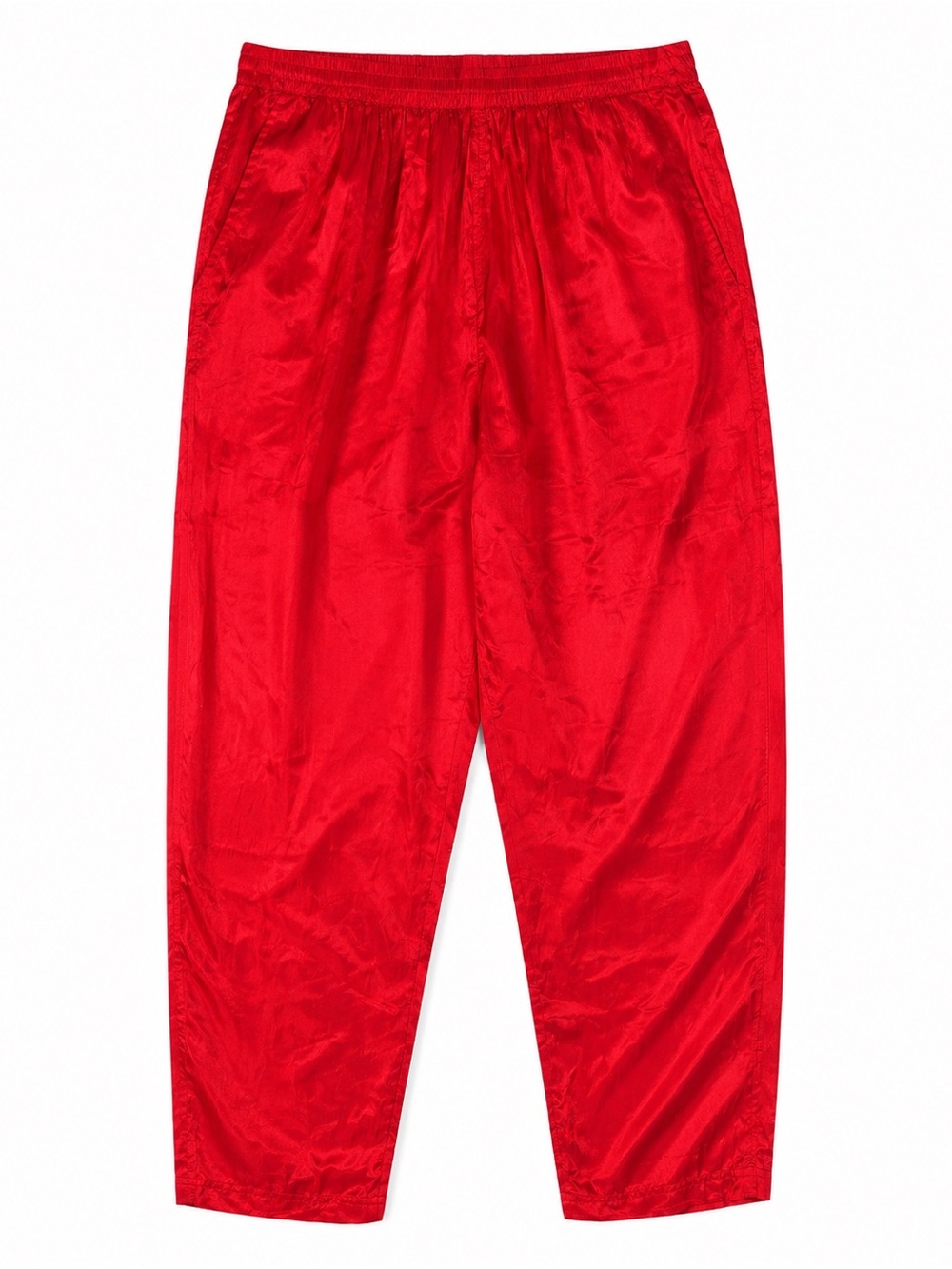 Restless Clothiers Red 100% Silk Pull On Pants Women’s M Elastic Waist Tapered